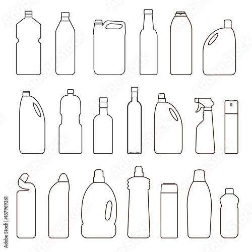 Set of outline illustration bottles  cans  container