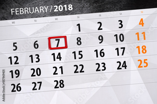 Background Daily Month Isolated Business Calendar Scheduler 2018 February 7 photo