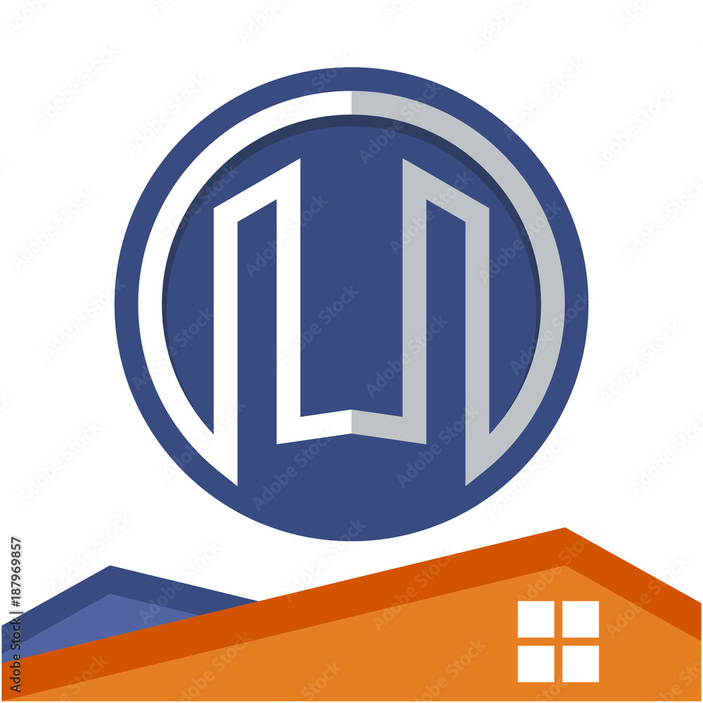 Fototapeta premium Circle logo icon for business development of construction services, with the initial of the letter U