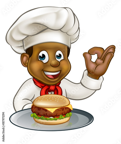 Chef Holding Burger Cartoon Character