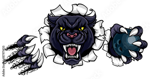 Black Panther Bowling Mascot Breaking Background
