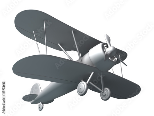 3D render biplane grey isolated on white background.