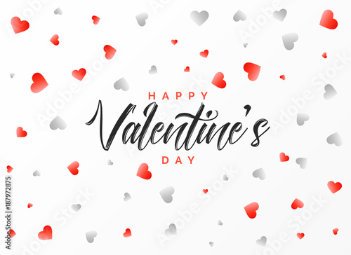happy valentine's day greeting design with scattered red and gray hearts