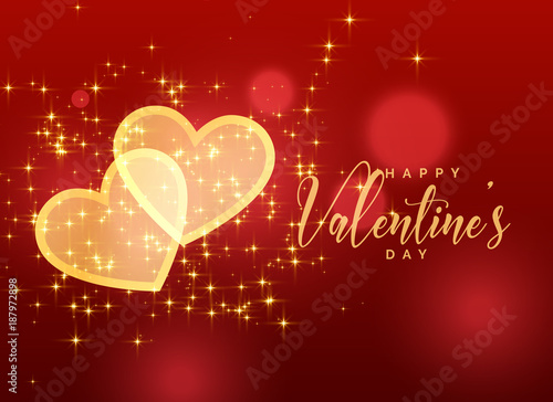 golden sparkles hearts on red background for valentine's day