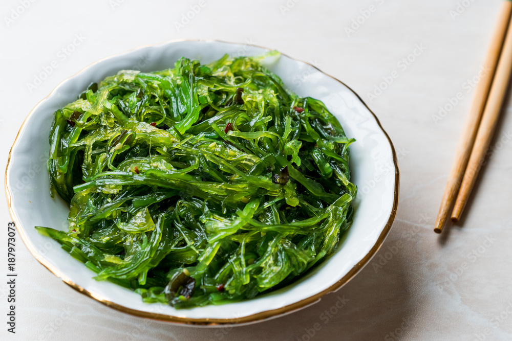 Japanese Wakame Seaweed Salad with Chopsticks. Japanese Wakame Seaweed Salad with Chopsticks.