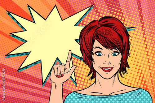 beautiful woman points