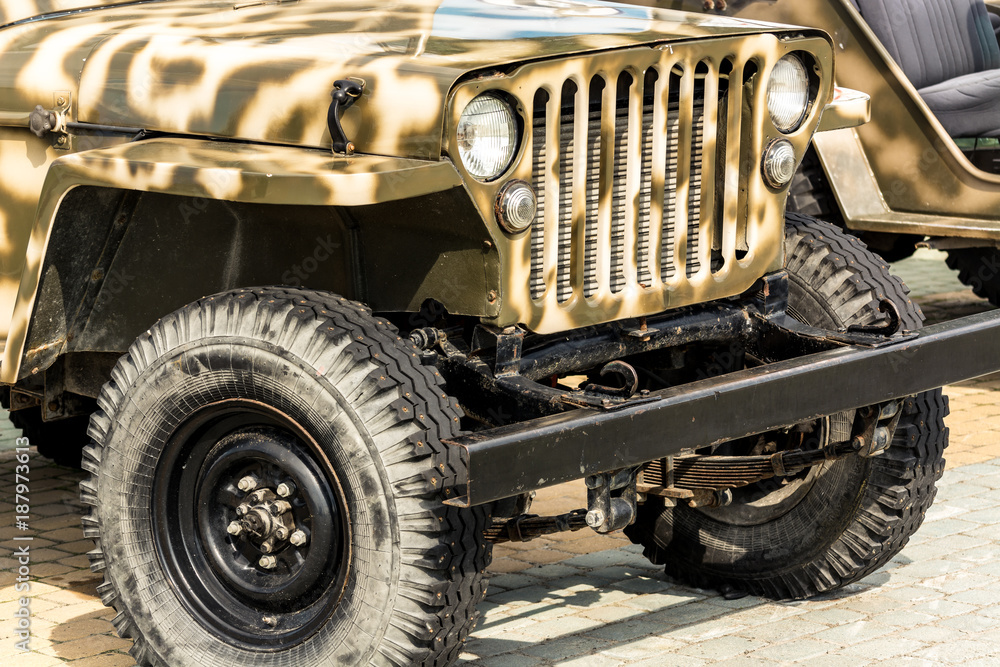 The front part of the old military vehicle