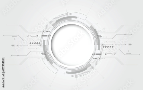  Grey white Abstract technology background with various technology elements Hi-tech communication concept innovation background Circle empty space for your text photo