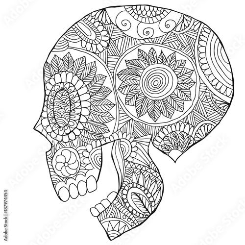 Mexican sugar skull side coloring page