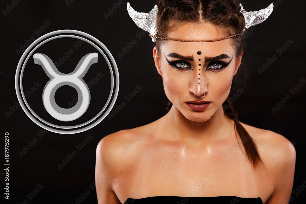 girl with original makeup like a zodiac sign Stock Photo | Stock