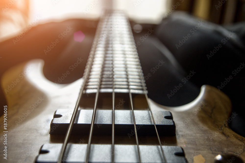 Fototapeta Bass guitar in the case, close up