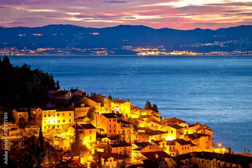 Moscenicka draga village waterfront at dawn