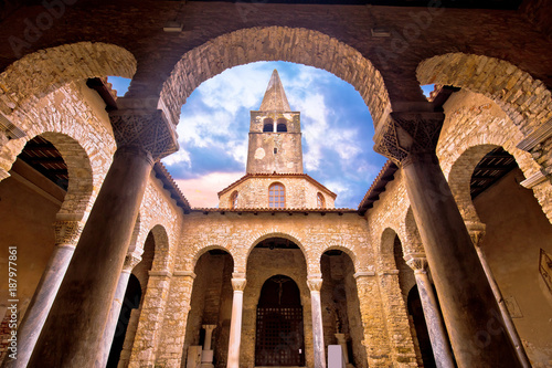Euphrasian Basilica in Porec arcades and tower view photo