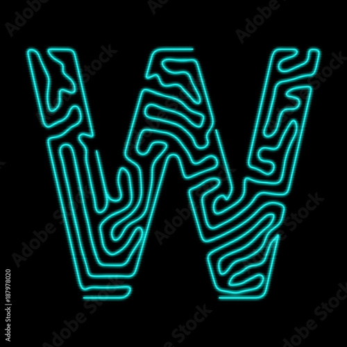 Sci-fi abstract alphbet.Cyberpunk. Tron font. Letter W photo