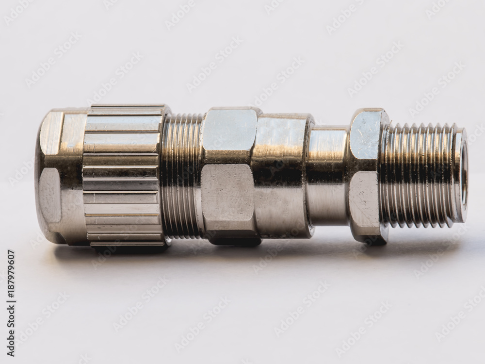 Explosion proof cable gland on white background Explosion proof cable gland on white background