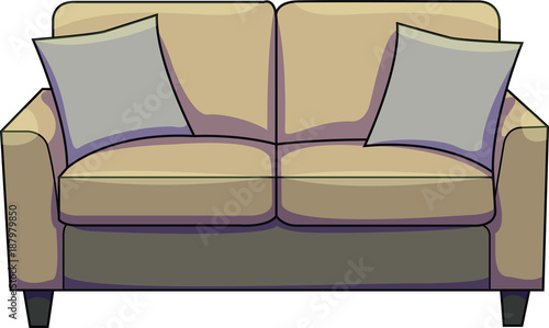 Vector illustration of a brown sofa/ couch/ chesterfield with grey cushions.