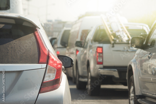 Cars on the road heading towards the goal of the trip.and stop by traffic jam in junction in Thailand. © thongchainak