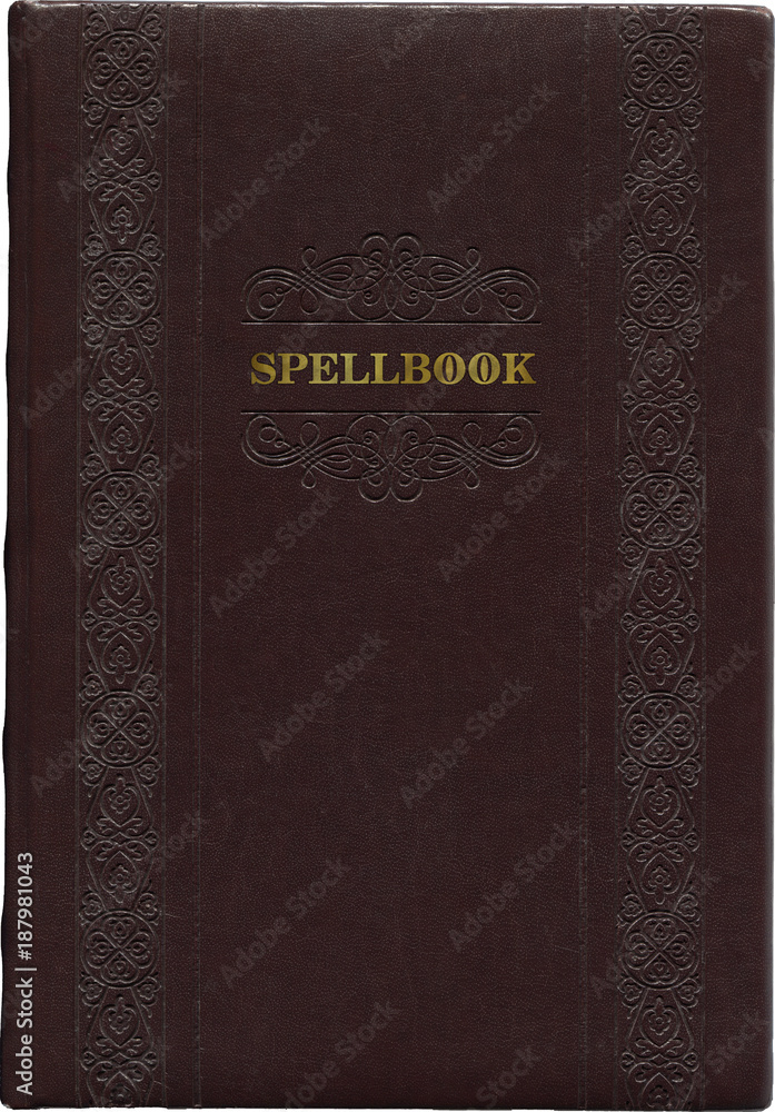 Fototapeta premium Old dark brown Spellbook isolated on a white background