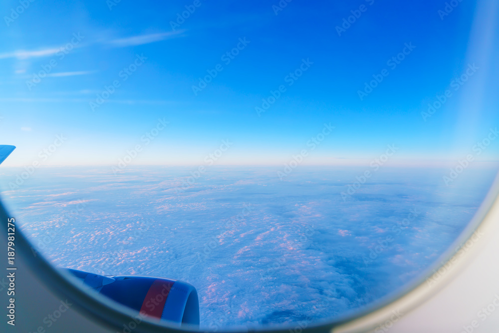 The view from the window of the plane on the wing