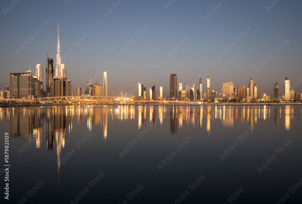 Dubai skyline at sunrise
