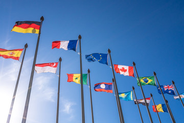 lot of nation flag in suny day