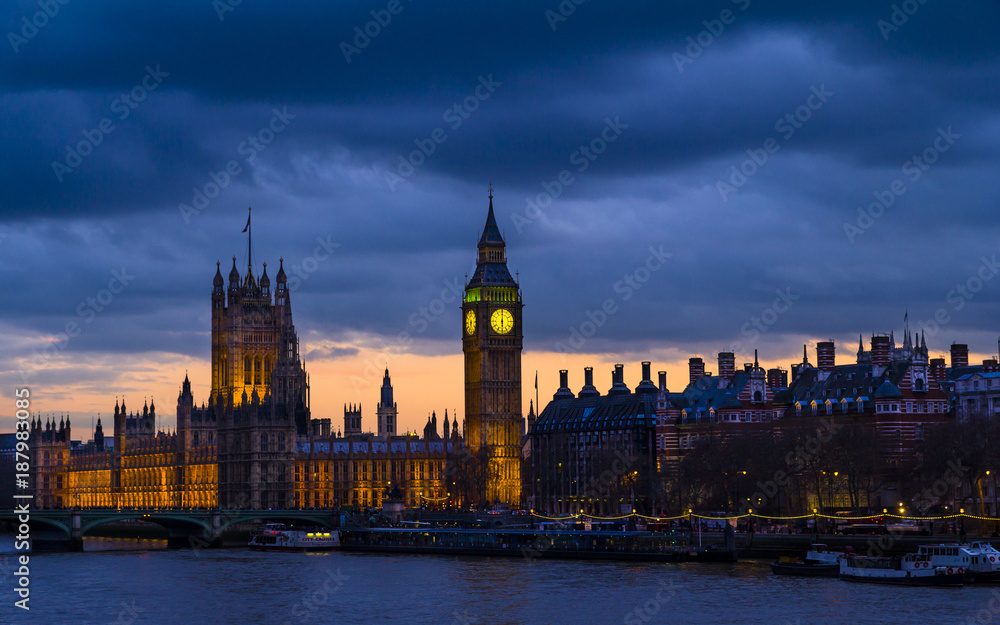 Westminster and Big Ben after sunrise 