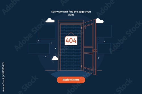 Page not found Error 404. door concept.Thin line colorful flat vector illustration