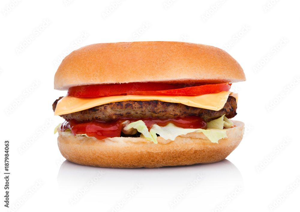 Classic beef cheeseburger with vegetables Classic beef cheeseburger with vegetables