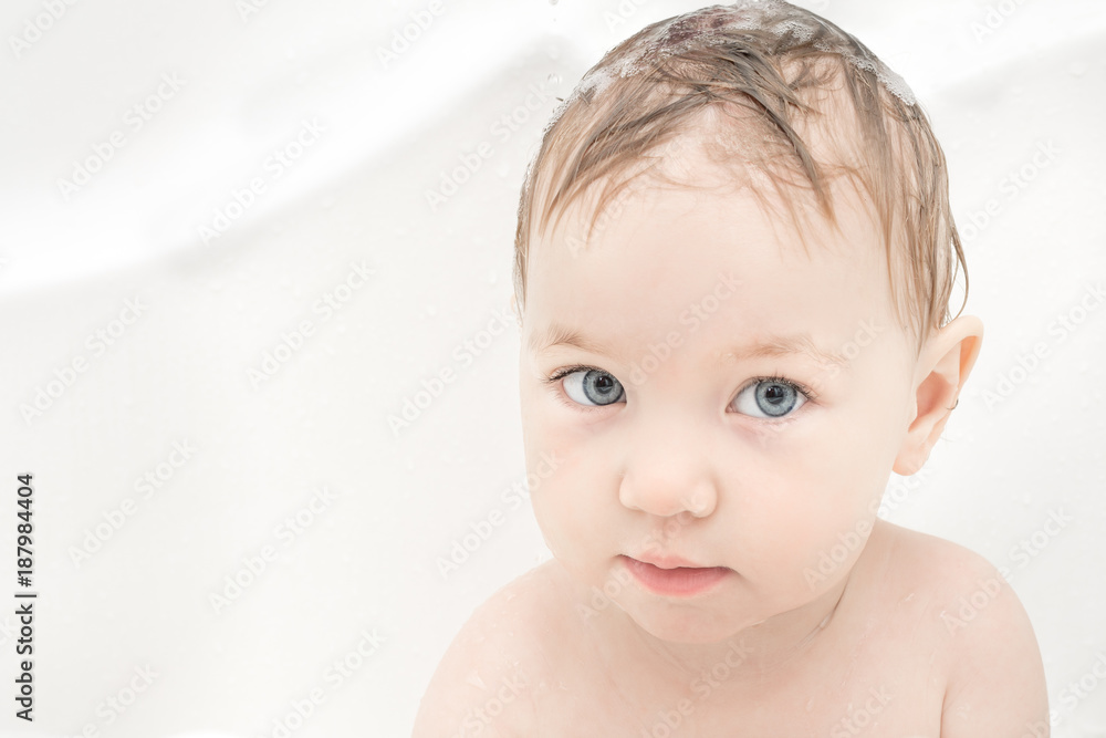 Happy baby girl bathing in bath Happy baby girl bathing in bath