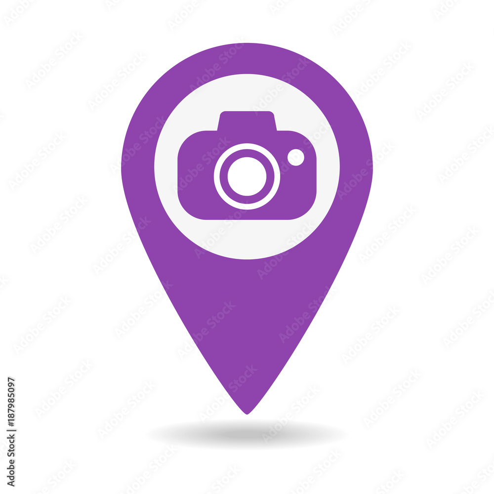 Map pointer with camera icon. Map pointer with camera icon.