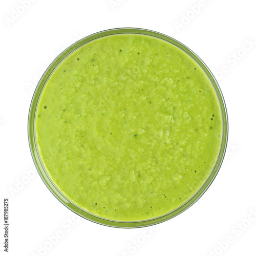 Wasabi sauce in bowl isolated on white background. Top view