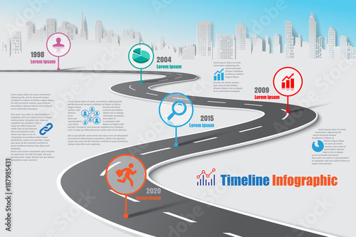 Business road map timeline infographic city designed for abstract background template milestone element modern diagram process technology digital marketing data presentation chart Vector illustration
