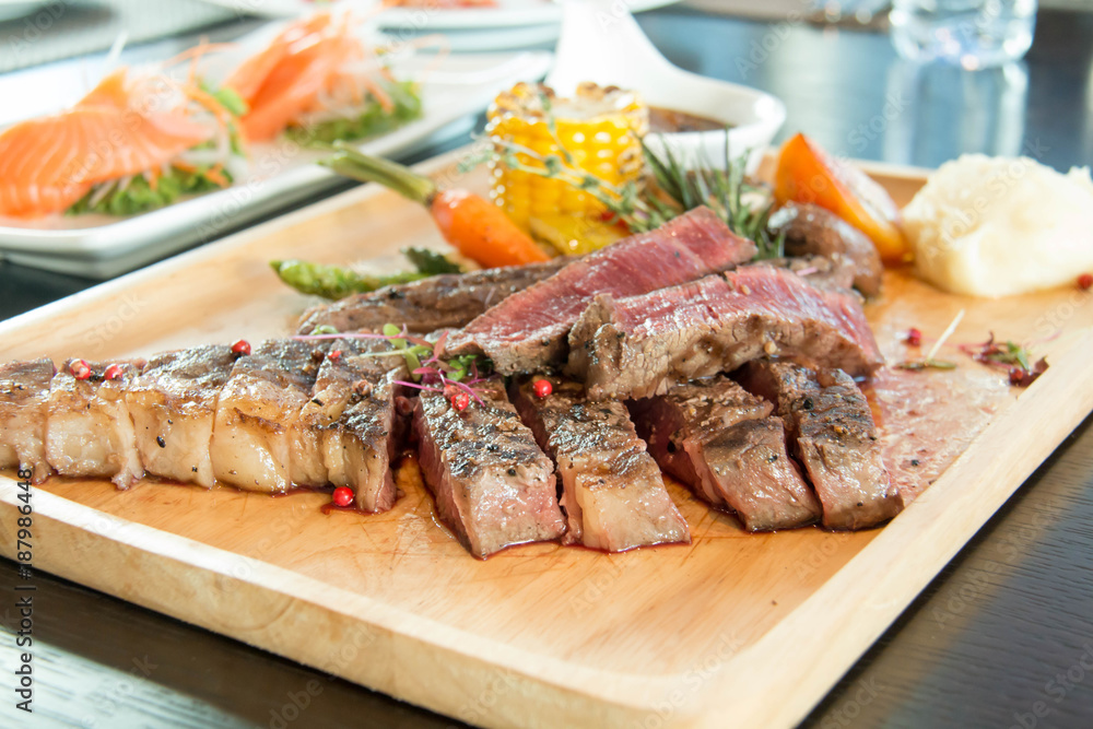 Tomahawk Beef steak with vegetable and sauce