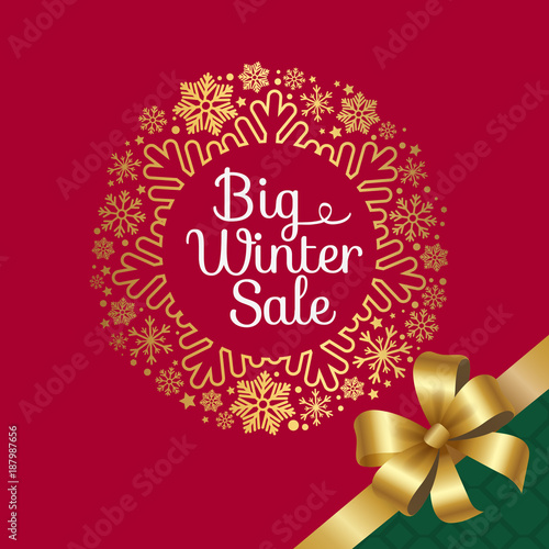 Big Winter Sale with Ribbon Vector Illustration