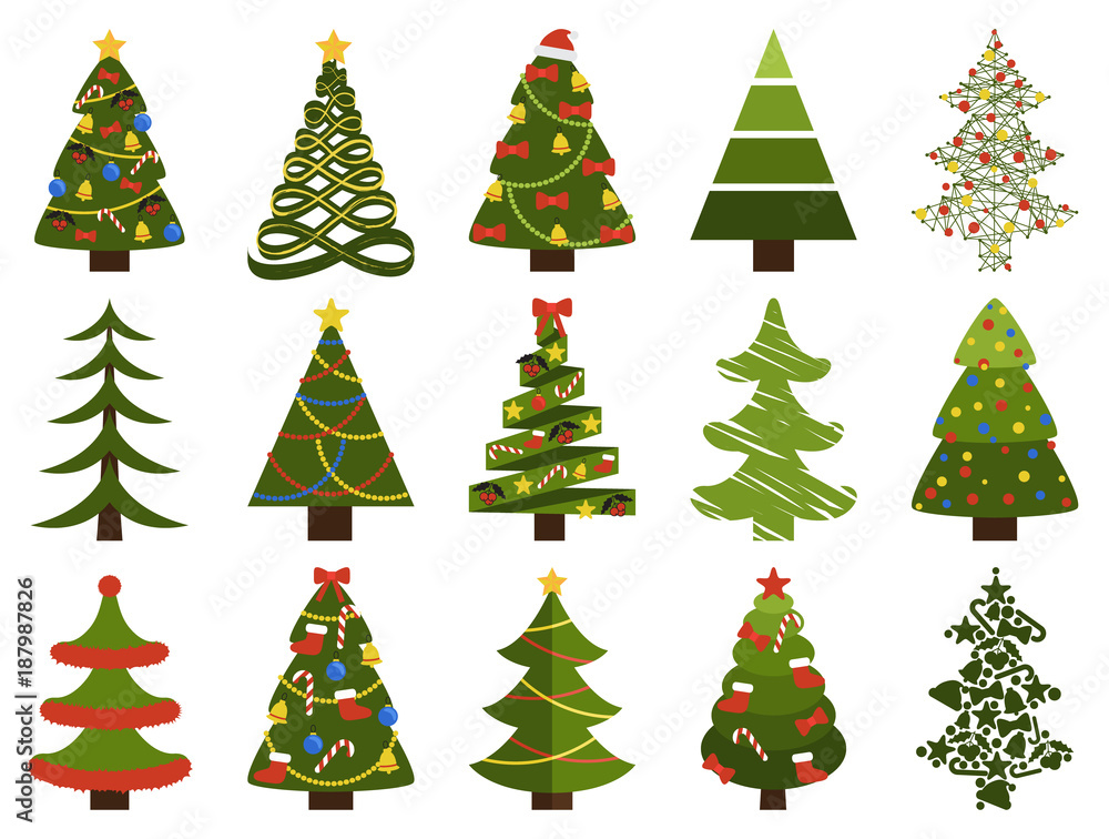 Big Set Christmas Tree Symbols With Without Decor Big Set Christmas Tree Symbols With Without Decor