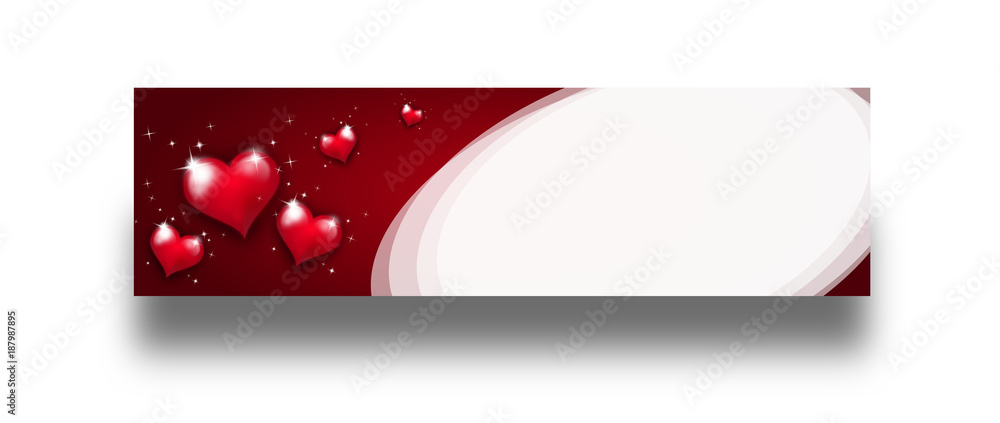 Valentine web banner with red hearts