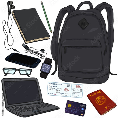 Vector Cartoon Travel Set. Personal Belongings for Journey