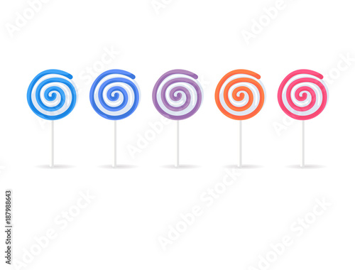 Swirl Spiral Lollipops Candy Set Isolated on White