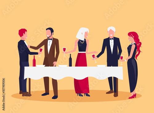 People Drinking and Talking Vector Illustration
