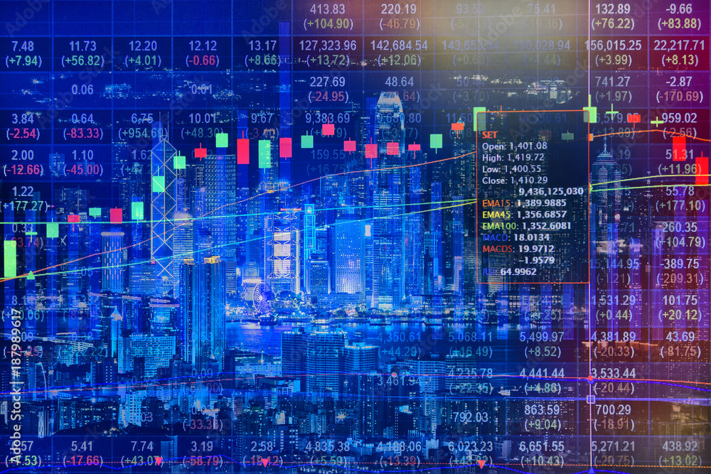 Fototapeta premium Stock market concept with cityscape background