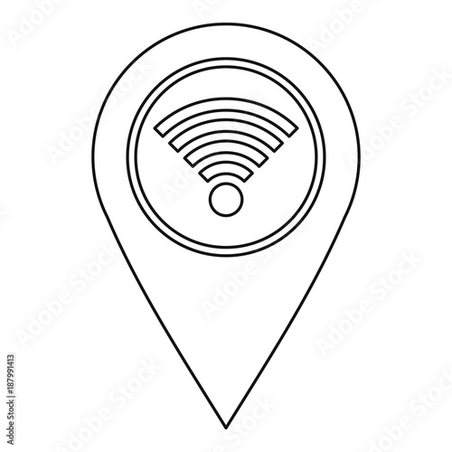 Geo tag with wi fi sign icon, outline style