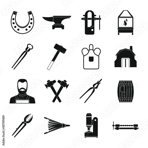 Blacksmith icons set, simple style