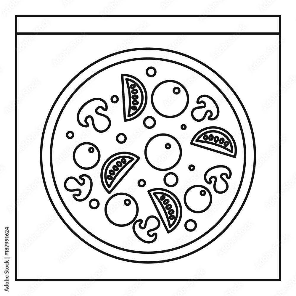 Pizza with mushrooms, olives, tomatoes icon Pizza with mushrooms, olives, tomatoes icon