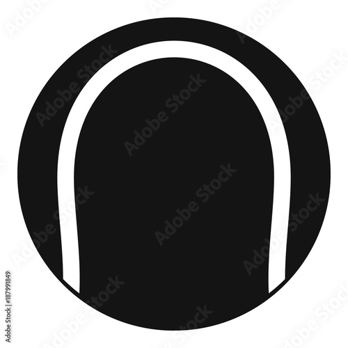 Black and white tennis ball icon, simple style