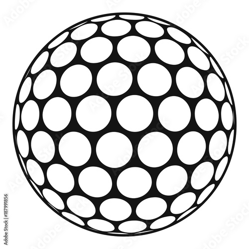 Black and white golf ball icon, simple style