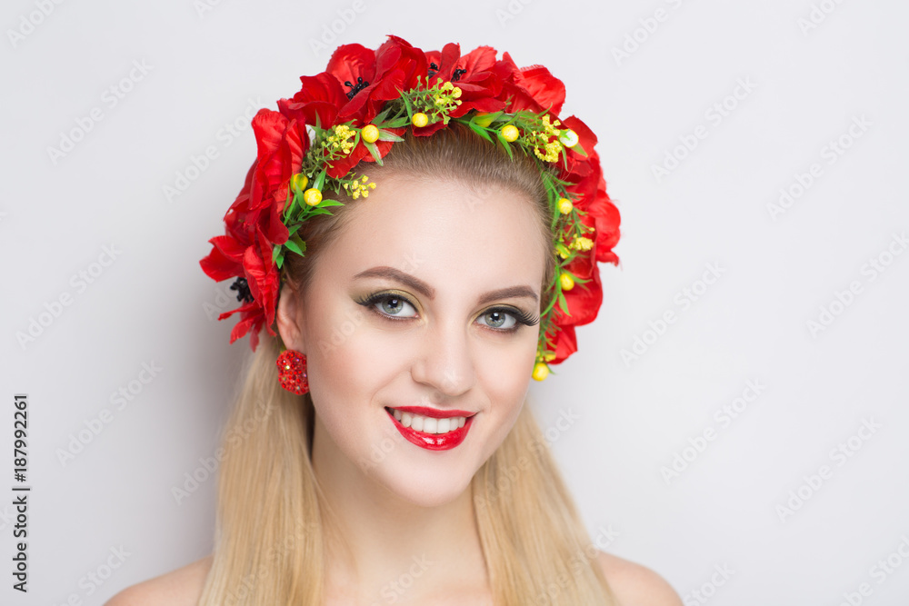 woman flower wreath
