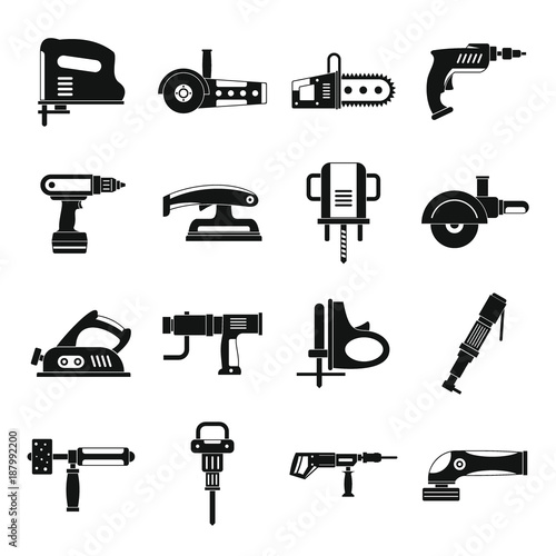 Electric tools icons set, simple style