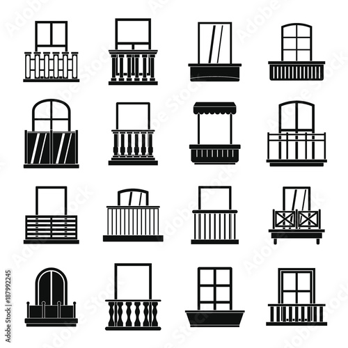 Window forms icons set balcony, simple style