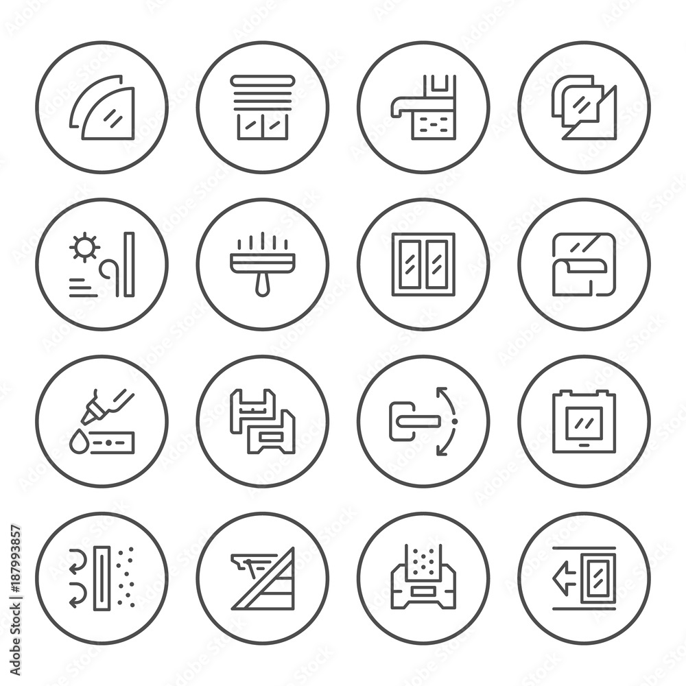 Set round line icons of window Set round line icons of window