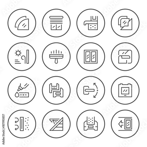 Set round line icons of window